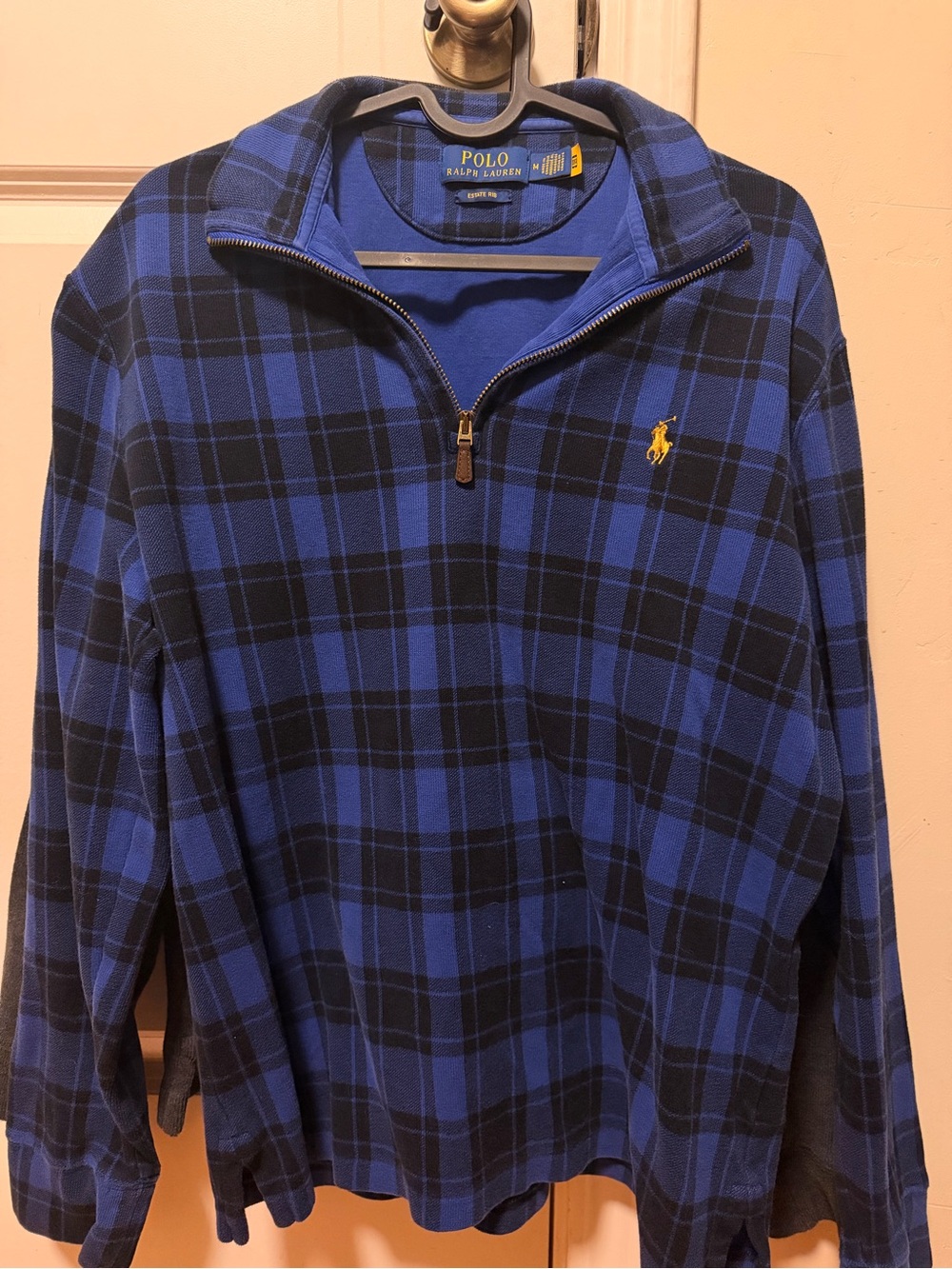 Polo by Ralph Lauren Blue and Black Plaid Half-Zip Sweater